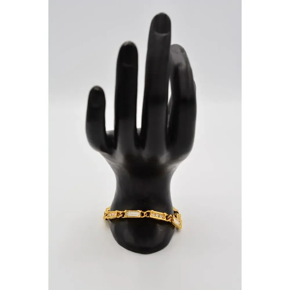 Swarovski Crystal Bracelet Baguette Rhinestone Gold Tone Swan Signed 1980s Bin8